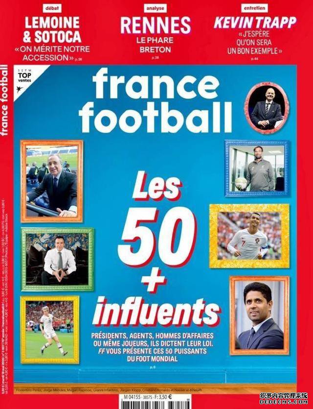 法国足球最具影响力足球人物详细排名：C罗第2，梅西第7